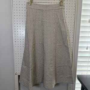 Ann Taylor A-Line Midi‎ Skirt Women's Size 2 White Brown Printed Classic Geo